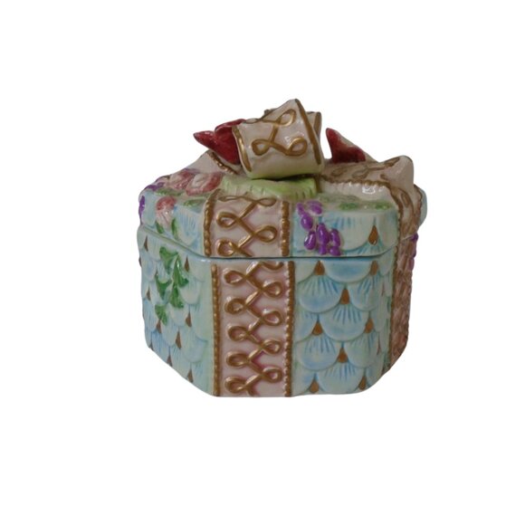 Vintage Fitz And Floyds Hexagonal Keepsake Trinket Box Ceramic Gift Box Floral - Picture 9 of 11